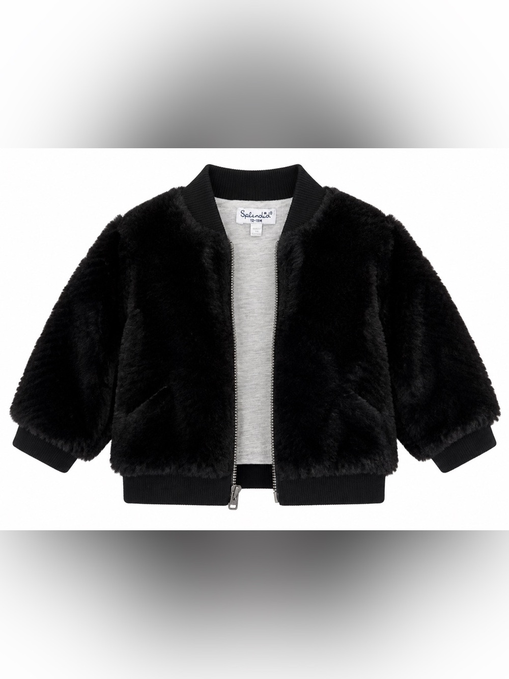 Splendid Baby Black Faux Fur Bomber Jacket 12-18M